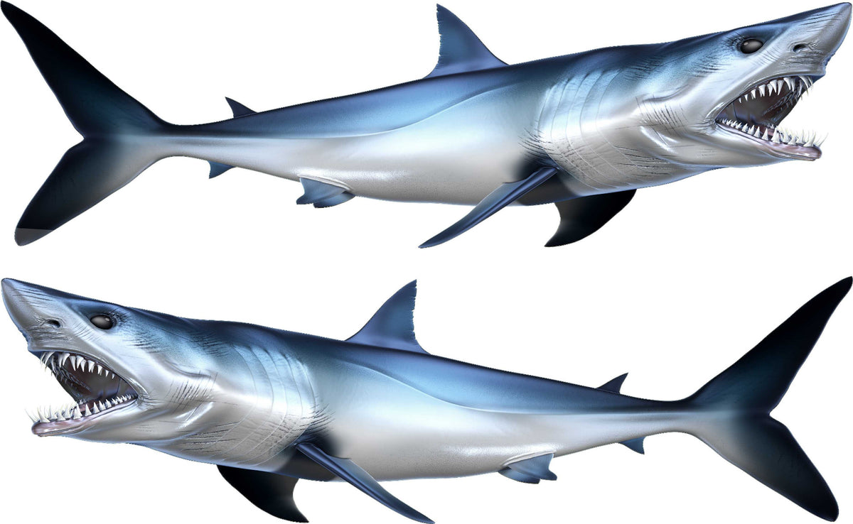 mako shark decals kit for boats, one for port side and one for starport side.