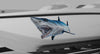 mako shark vinyl graphic on white boat 