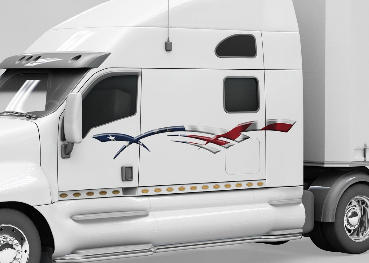 semi truck with american flag sweep stripe vinyl graphics on cab driver side