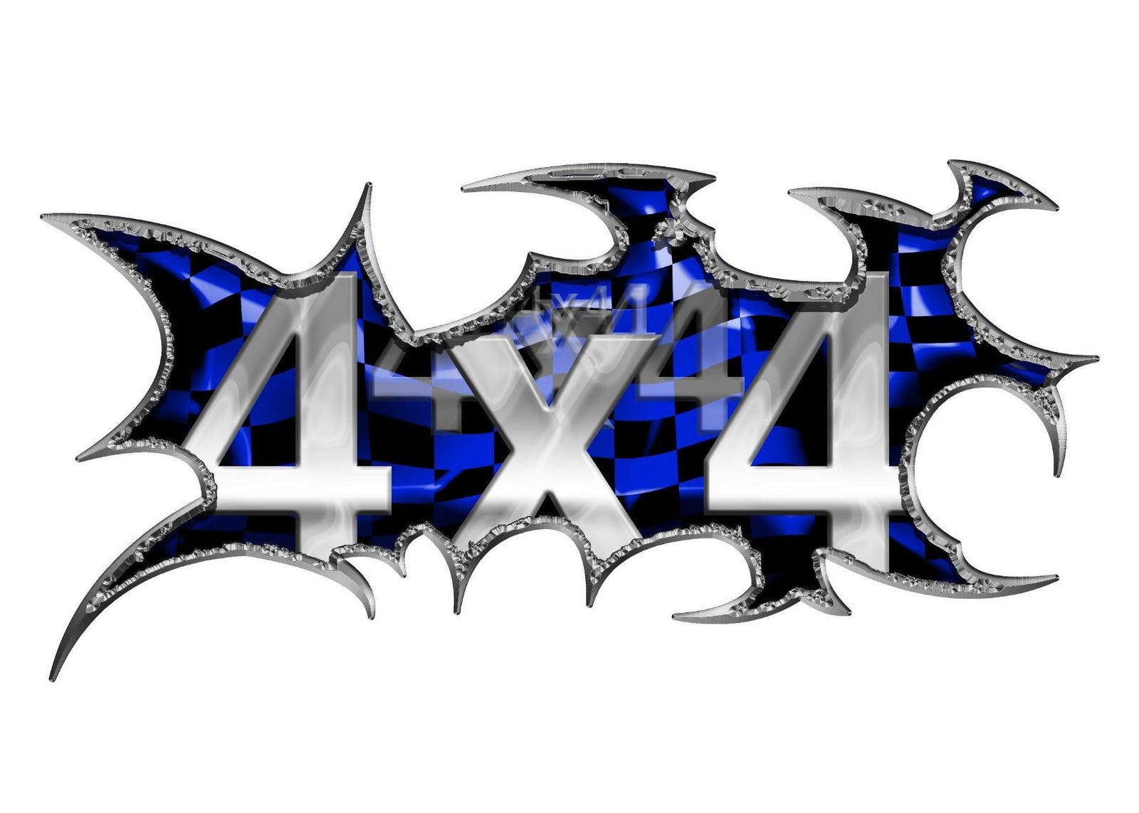 silver 4x4 vinyl decal with blue checkered background set of two same orientation