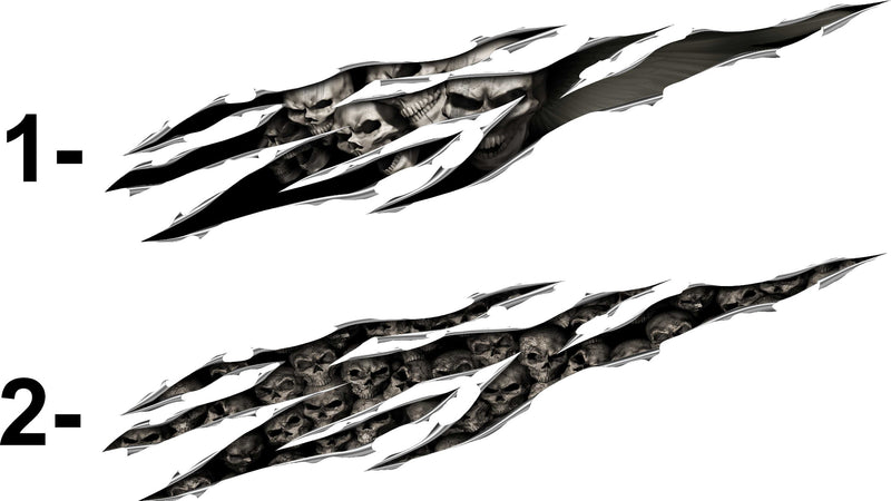 two skulls big rip decals styles to choose from, numbered 1 and 2