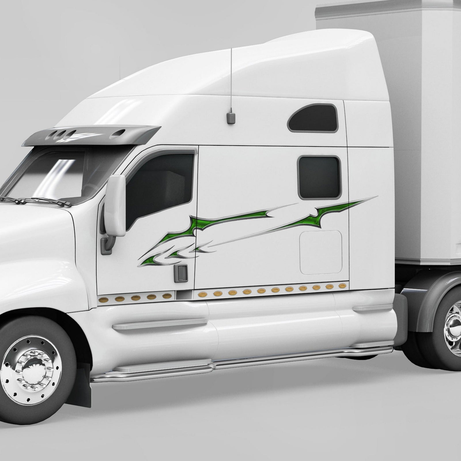 slicer green decal on the side of semi truck