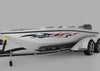 speed boat with American flag flames stripe vinyl graphics on port side