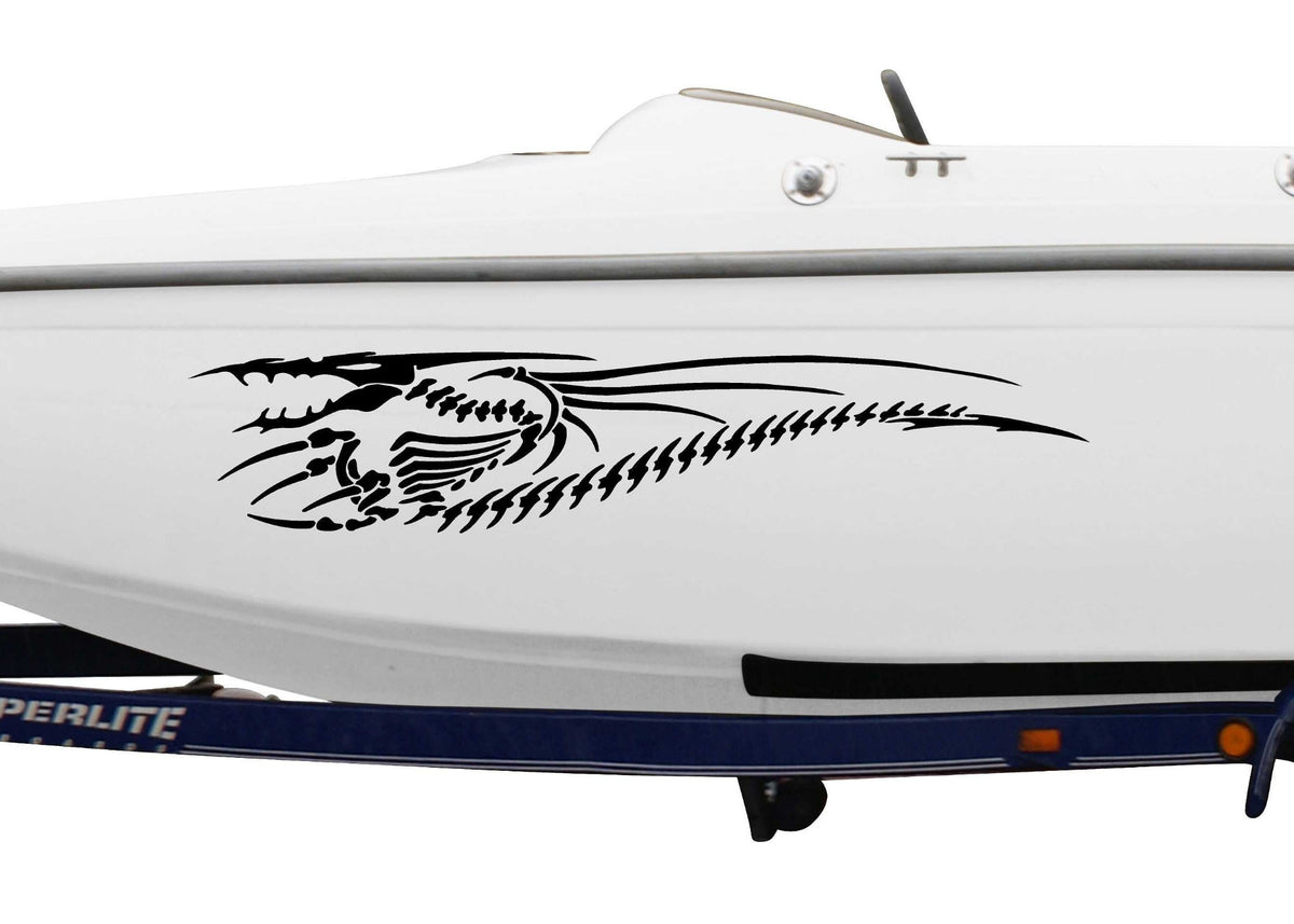speed boat with black dragon skeleton bones vinyl graphic on port side
