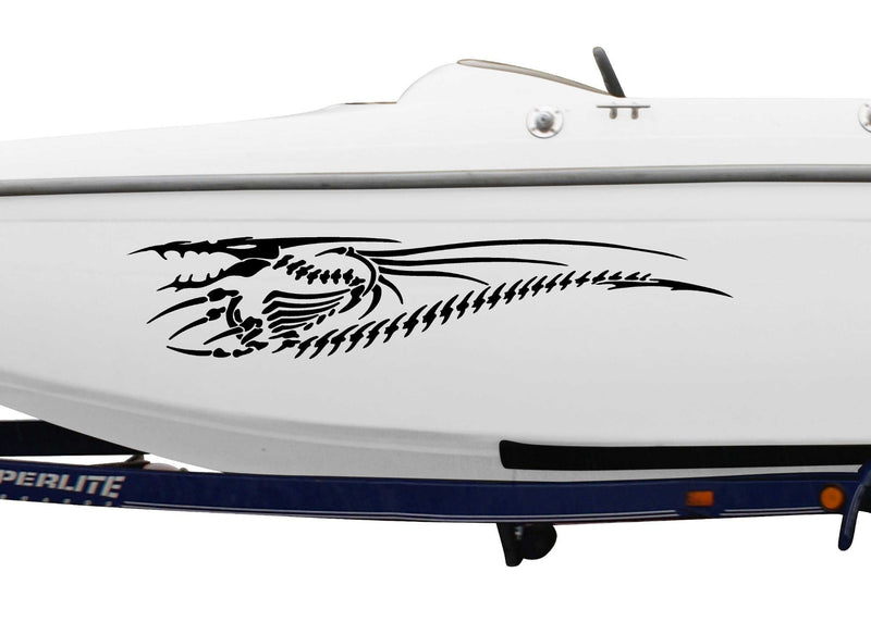 speed boat with black dragon skeleton bones vinyl graphic on port side