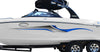 speed boat with blue silver blade decal on port side