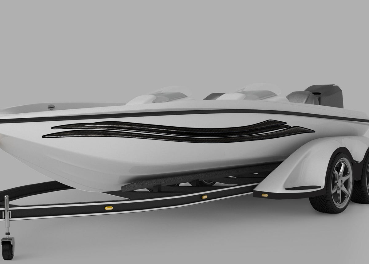 speed boat with carbon fibre decal stripes on port side