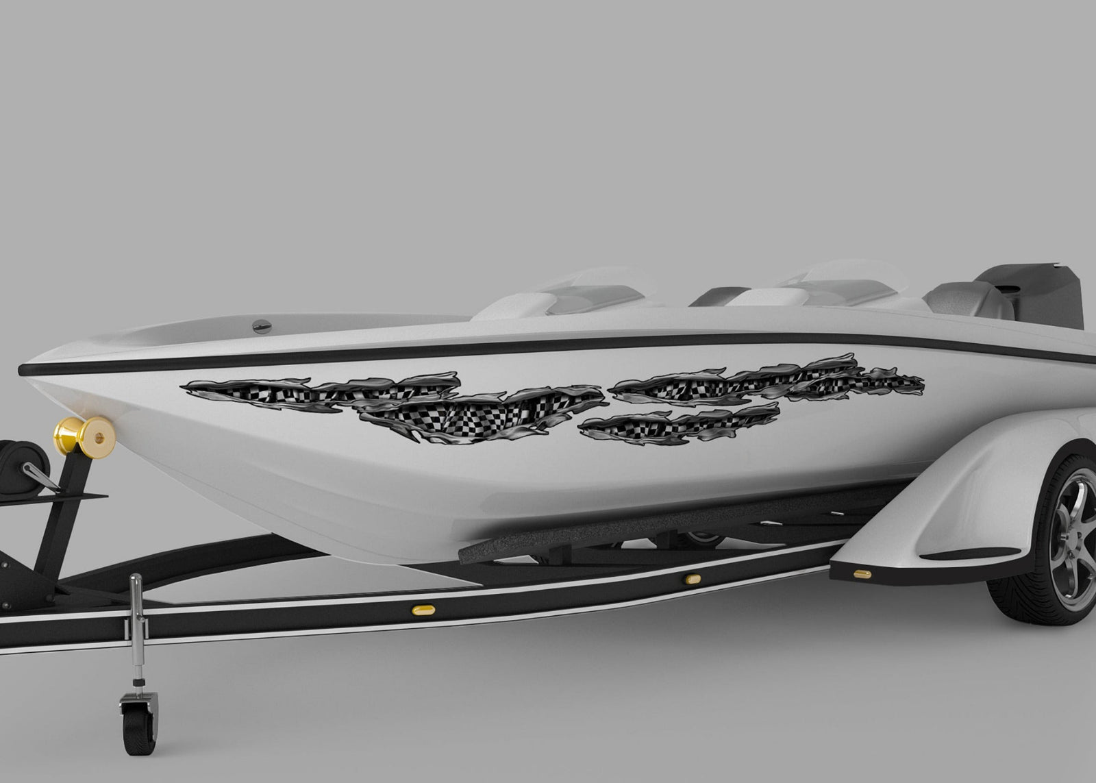 speed boat with checkered flag tears vinyl decals on port side