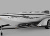 speed boat with feedback vinyl graphic on port side