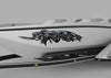 speed boat with gray tribal dragons vinyl decal on port side