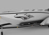 speed boat with great white shark flames vinyl cut decal on port side