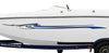 speed boat with large sky blue decal on its side
