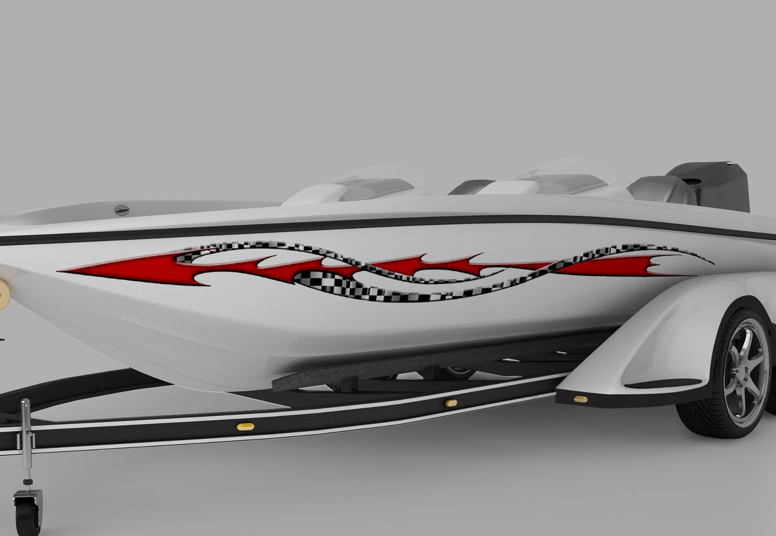 speed boat with shock checkers red decal on its side