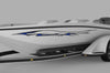 speed boat with blue sike carbon fibre vinyl graphic stripe on it side