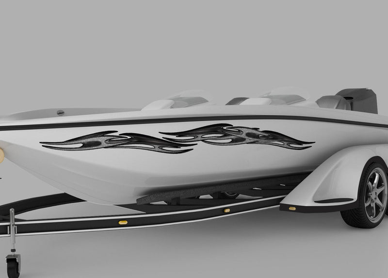 speed boat with tribal chains vinyl decals on port side