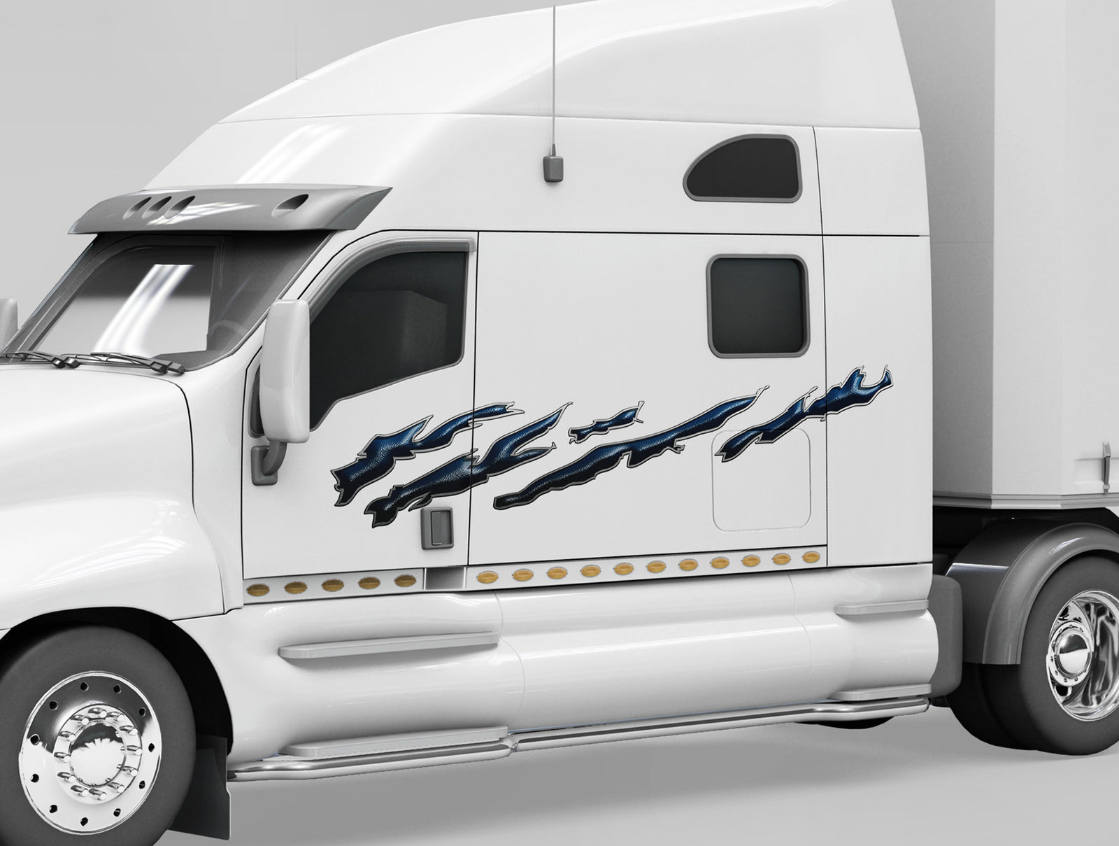 splatter black vinyl decals on the side of white truck