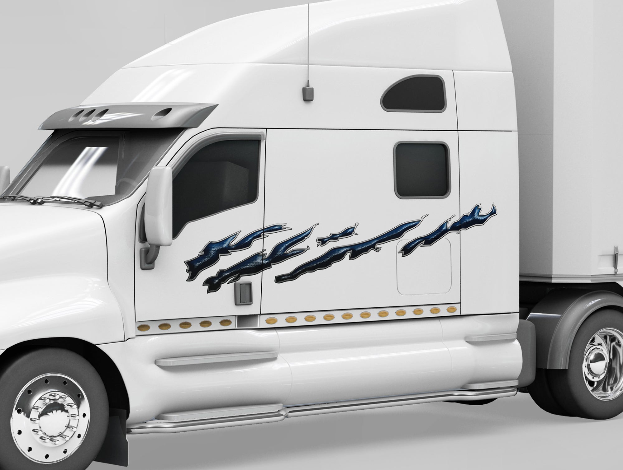 splatter black vinyl decals on the side of white truck