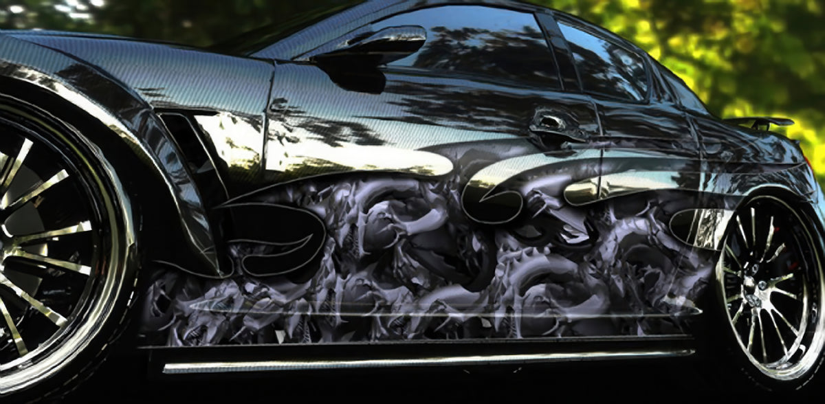 sports car with dragon attack half wrap on its driver side