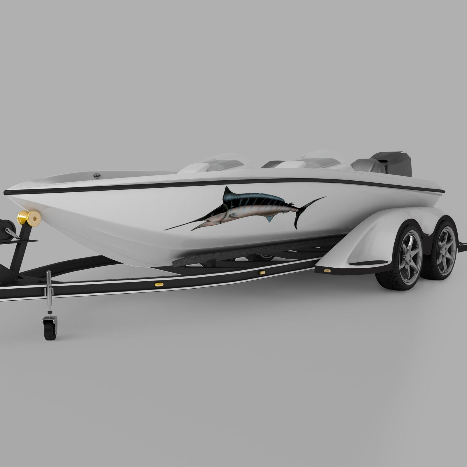 swordfish marlin airbrush style graphic decal on the side of a boat