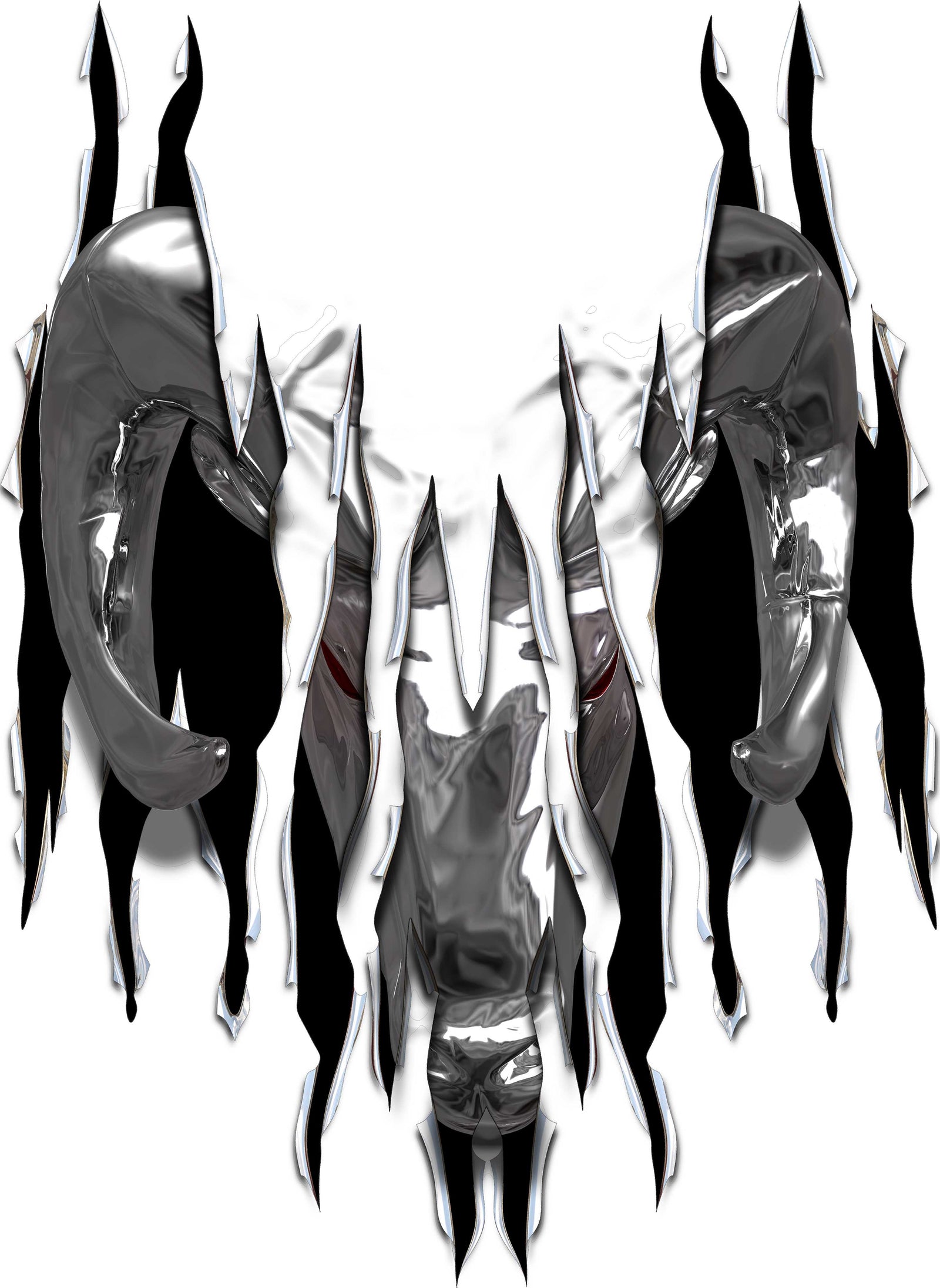 Torn chrome Ram head tailgate decal — single piece with ripped-metal effect shown on white background