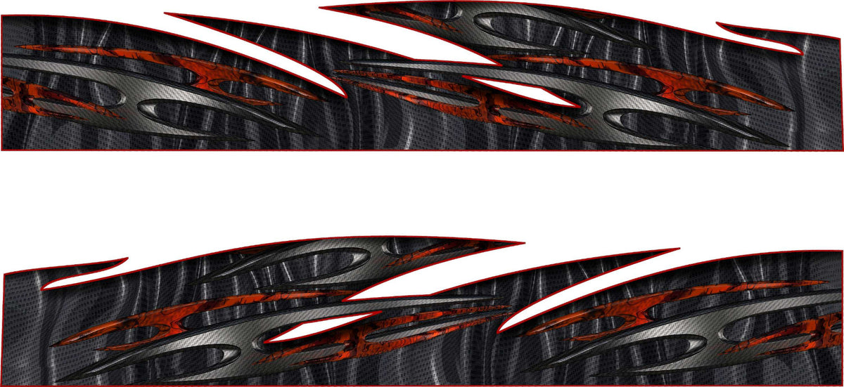 tribal carbon fiber wave half wrap graphics mirrored set of two for truck bedsides and doors, wrap-grade vinyl