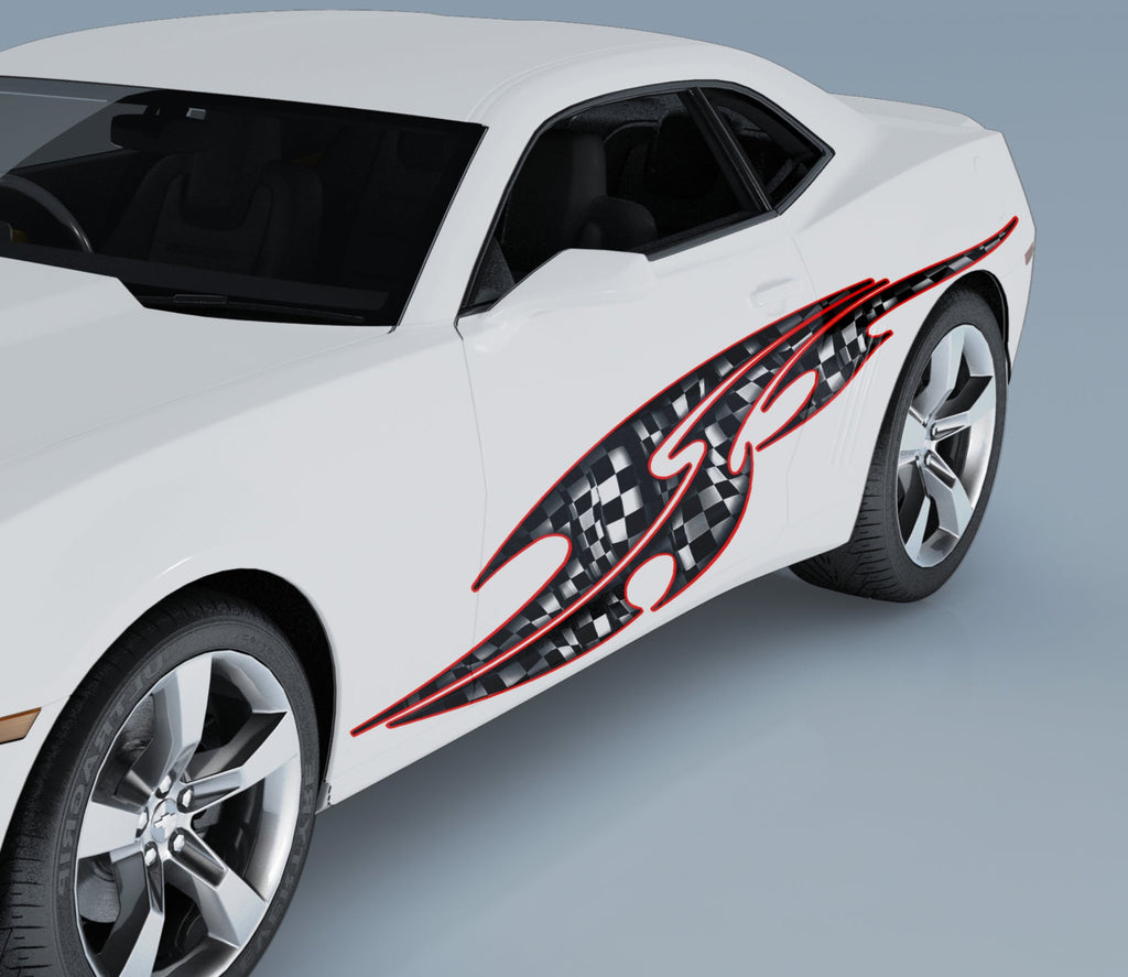 販売純正品 3D Checkered Flag car Graphic Decal， Car Side Dragons