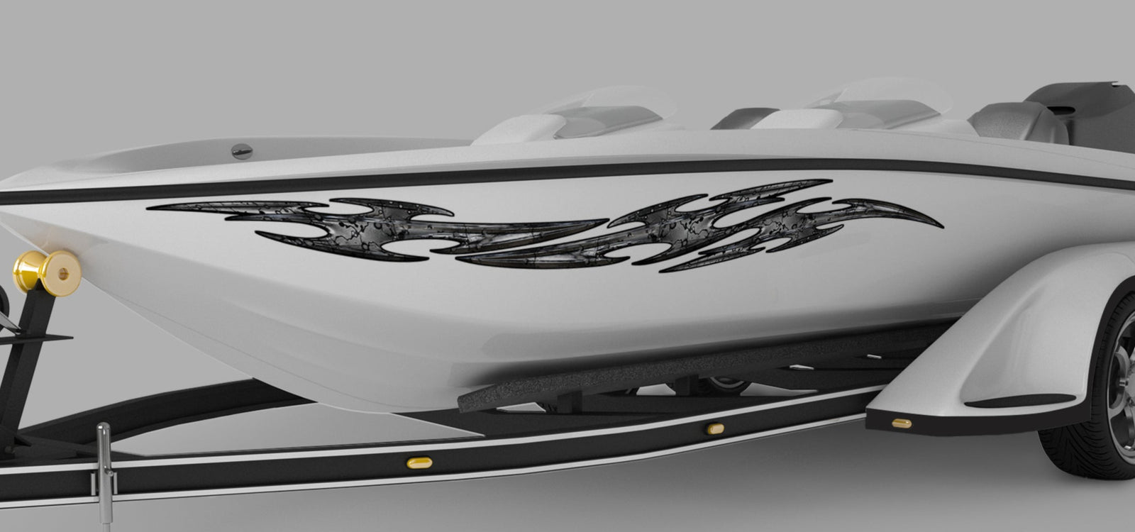 Tribal Flares decals on Malibu Wakesette boat