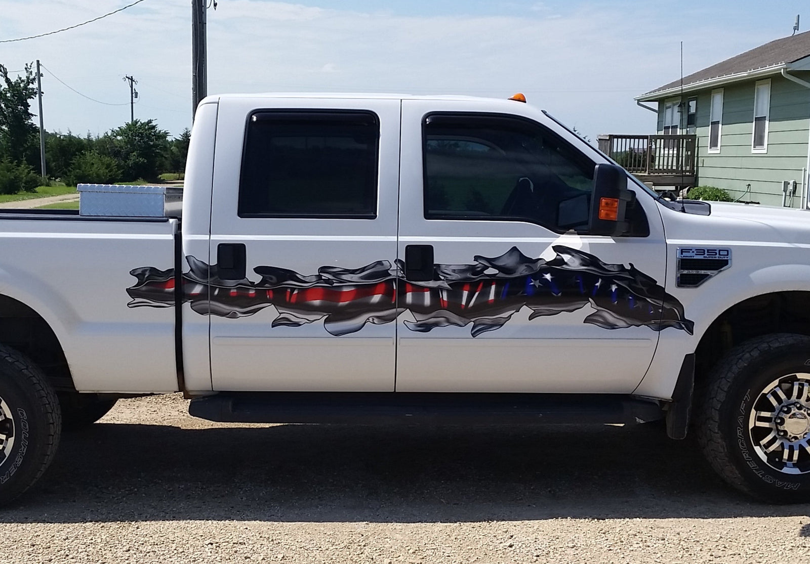 usa flag tear decal on ford f350 truck