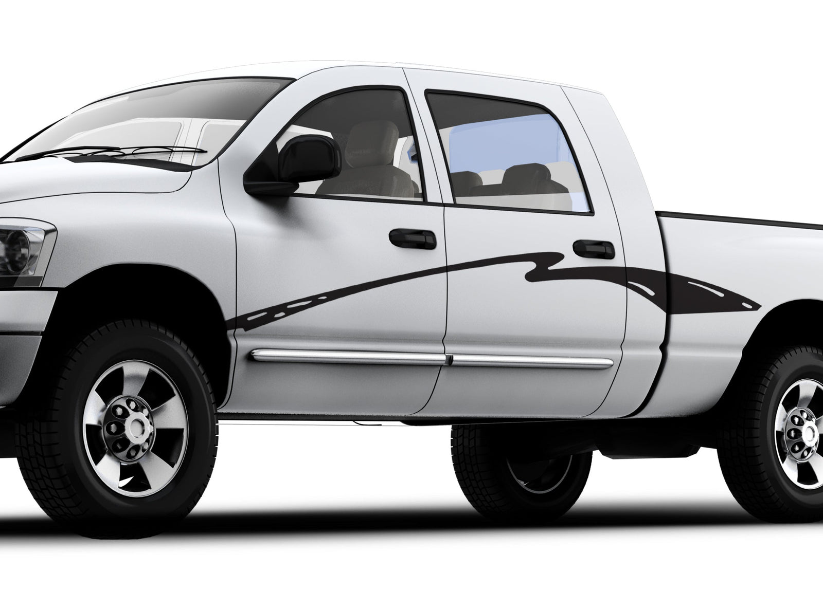 vinyl black stripe decal on the side of white truck 