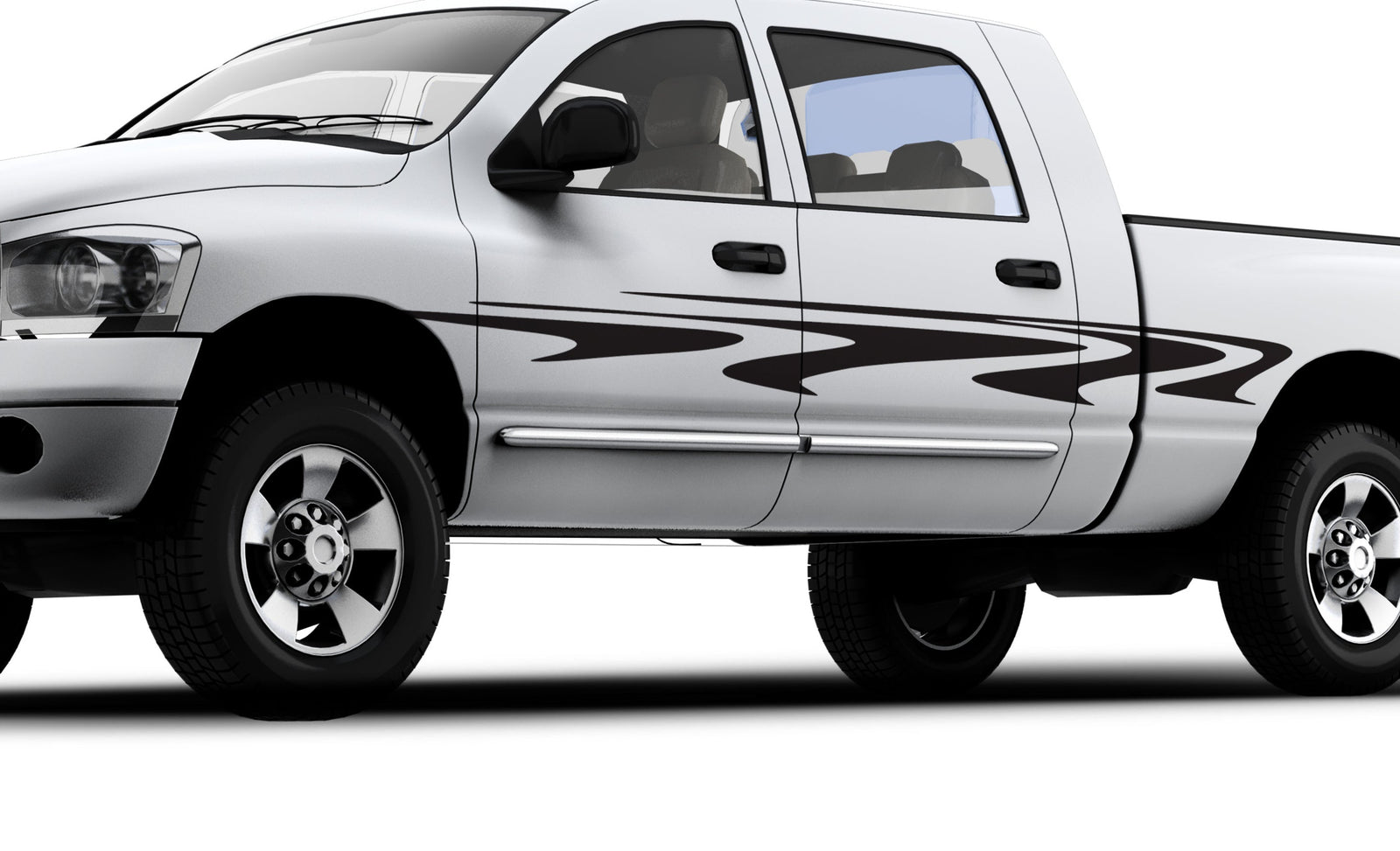 vinyl black decal stripes on the side of black truck 
