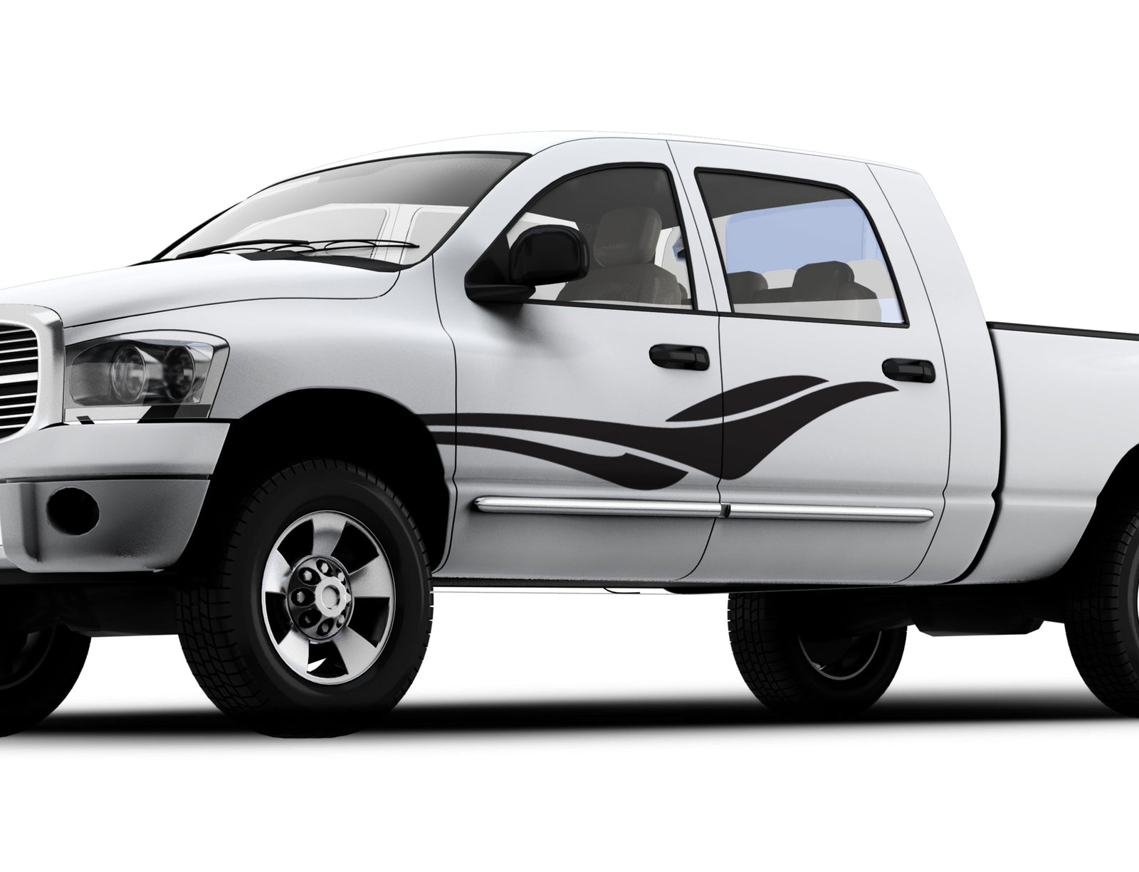 Vinyl Graphic decal stripes on the side of white truck