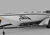 white boat with black impala vinyl cut decal on port side