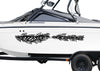 white boat with checkered flag diamond plate metal tear style vinyl graphics on port side