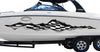white boat with checkered flag rip vinyl decal on its side