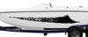 white boat with checkers scratch metal tear vinyl graphics on port side
