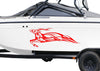white boat with red impala flames vinyl graphics on port side