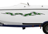 white boat with tribal link vinyl graphic stripe on port side