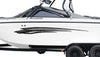 white boat with tribal stripes vinyl decals on port side