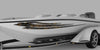 white boat with tribal stripes vinyl graphics on port side