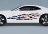 white camaro with american flag razor flames vinyl decal on driver side