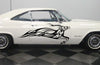 white classic 65 impala with impala flames decal on passenger side