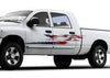 white pickup truck with american flag spearfire flames vinyl decal on driver side
