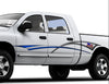 white pickup with American flag stripe on driver side 
