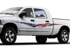 white pickup with american flag viper spear stripe decal on driver side