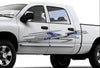 white pickup with blue beast lightning vinyl graphics on driver side