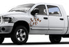 white pickup with butterflies vinyl graphics on its driver side