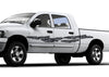 white pickup with gray dragon chrome tears vinyl graphics on driver side