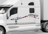 white semi trailer with American flag mud splash decal on driver side
