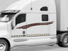 white semi trailer with aries tribal stripes on driver side