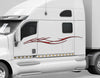 white semi trailer with red barbwire stripe decal on driver cab side